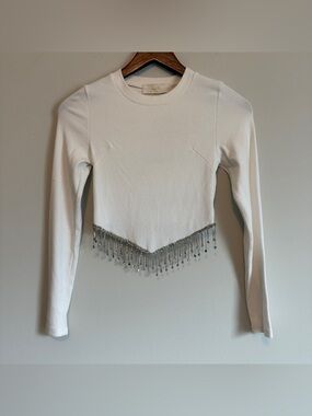 Rhinestone Fringe Crop Top Women S Stretchy V-Hem Y2K Festival Streetwear E Girl